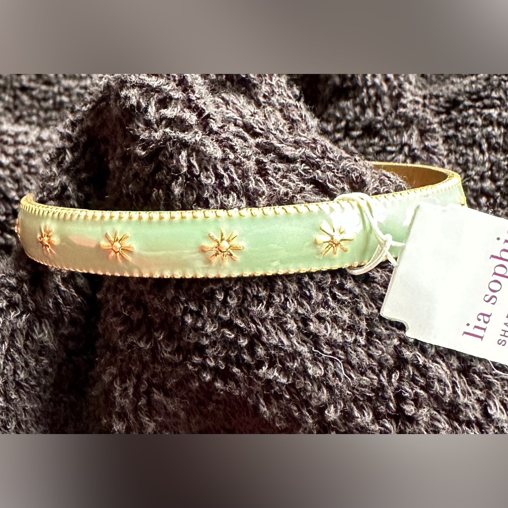 NWT Lia Sophia cuff bracelet with gold trim and mint green enamel